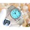 Aaaa pp5711 40 mm męskie zegarki automatyczne mechaniczne zegarek z powrotem przezroczystą niebieską tarczę pp5711 9015 sport Pake879 Montres de Luxe