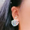 Dangle lustre arco-íris pérola concha pingente brincos resina praia moda feminina jóias c24326