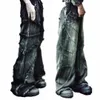 Y2K TASSEL Jeans Herr Black Grey Wed Jeans Gothic Style Street Trend Teen Clotho Retro Loose Wide Leg Pants B9xg#