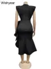 Sexig flare kort ärm hög sida split ruffles bodycon midi dres höstkväll bröllop fest födelsedag vestidos elegant 240315