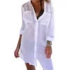 Women's Swimwear Womens bikini swimsuit with buttons on top V-neck shirt with rolled up cuffs beach suit swimsuit 24326