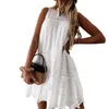 Basic Casual Dresses Women Casual Dress Sleless Plain Cutouts Long Tassel Straps V-Neck Dress Ladies Summer Loose Short OnePiece DressC24315