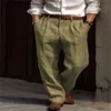 Pantaloni da uomo in lino con doppia piega a pieghe Frt Tubo dritto Calza di colore solido Calzino Jean Taglio dritto Pantaloni da uomo Pantaloni colorati E4oH #