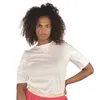 レディースホワイトコットン快適なカジュアル夏の素敵なTシャツショートパフスリーブレディースアパレルがイタリアで作られたアパレル