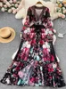 Модное подиумное платье с великолепным цветочным шифоном и каскадными оборками, женское платье с глубоким V-образным вырезом и длинным рукавом с цветочным принтом в стиле бохо, Vestido 240325
