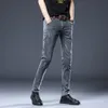 Casual Marke Fi Männer Jeans Slim Fit Gerade Bein Hosen Fi Stretch Mi Denim Grau Hosen 43GO #