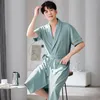 men's Cott Kimo Lg Robes 4XL Short Sleeve Sleepwear Bathrobe Big Yards Nightgown Summer Lapel Home Clothes For Male 64dk#