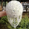 Flores de casamento janevini luxo diamante cristal marfim broche de noiva buquês de rosas artificiais de cetim joias de prata buquê de noiva