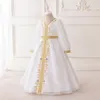 Abiti da spettacolo per ragazze con scollo a V bianco musulmano a maniche lunghe Abiti da ragazza di fiori Abiti da compleanno/festa per ragazze Gonne per tutti i giorni Abbigliamento per bambini SZ 2-10 D326172