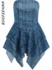 Casual Dresses Boofeenaa Blue Plaid Asymmetrical Summer Dress Womens 2024 Fashion Sexig Axel Less Short Club Wear Outfits C66-CB16