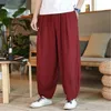 Hommes Vêtements Été Baggy Hippie Cott Lin Sarouel Y2K Mâle Streetwear Solide Pantalon Large Rétro Cordon Pantales o2By #