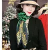 Scarves New Jade Green Silk Scarf Womens Brand Leopard Pattern Square Scarf 90 * 90cm Fashion Accessories Headband Q240326