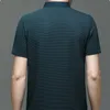 Summer Mens Lop-up Hollow Hollow Sleeved Polo Tee Shirt Ice Silk Business Fashion T-Shirt Male Male Comply 240320