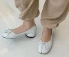 Primavera feminino branco damasco branco couro macio laço frente rasa deslizamento em saltos médios bombas de dedo do pé dividido meninas sapatos tabi tamanho 43