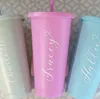 재사용 가능한 24oz/16oz Tumblers Snow Cup Water Bottle Coffee Juice Milk Tea 귀여운 플라스틱 콜드 컵 밀짚 뚜껑 휴대용 재사용 가능한 다양한 머그잔