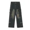 Мужские джинсы винтажные хип -хоп грузовые штаны Многократные карманы харакуджу мешковаты