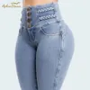 Mode jambe mince élastique jean femmes taille haute pantalon en Denim maigre pantalon surdimensionné façonnage bout à bout jean 240319