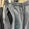 Saint Louis Clothing Handgjorda bläck Spray Retro Style Loop Fabric Summer Men's and Women's Casual Shorts W Black High Quality E2LJ#