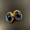 Boucles d'oreilles Vintage ovales en pierre noire et bleue pour femmes, bijoux de fête, spectacle en T, fantaisie, tendance, Boho INS, japon, corée