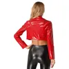 Womens Fashion Lapel Patent Leather Jacket Wet Look Long Sleeve Cropped Coat for Party Club Music Festival 240326