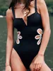 Kvinnors badkläder Yileegoo Womens Abdominal Control Söt och sexig V-ringning Hög midja baddräkt (E-Black S) 240326