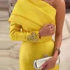 Épaule une Sharon arabe élégant dit sirène jaune robes de soirée pour les femmes fête de mariage 2024 Dubaï bleu robe formelle Sf014 mal