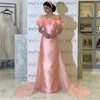 Aqua Sharon Said Flowers Eleganckie satynowe sukienki Dubai Satinowe dla kobiet Wedding Arabic Long Mermaid Off ramion imprezowy suknia