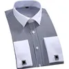 Mens Solid French Cuff Dress Shirt Lång ärm Formella affärsknappar Manliga skjortor Regelbundet passar manschettknappar Skjorta240325