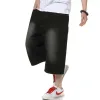 Schinte Sommer Männer Knielangen Shorts Demin Breite Bein Mittlere Hosen Baggy Lose Hip Hop Streetwear Schwarz Große Größe 46 48 344M #