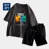 Мужские спортивные костюмы, лето 2024, хлопковый комплект, спортивные дышащие, впитывающие пот футболки, шорты, одежда из 2 предметов High Street Harajuku