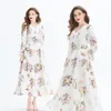 Designer Women Flower Print V-Neck Dress Flare Sleeve Elegant Swing Dresses Maxi Dresses With Belt Fashion Ladies A-line Casual Beach Party Clothes Frocks