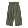 Multi-pocket lastbyxor Mens Safari Style Solid Color Casual Pants Loose Elastic Midje breda benbyxor Byxor Män O6KM#