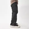 vintage Mens Straight Jeans Y2k Streetwear Pant Wide Leg Hip Hop Black Solid Color Zipper Loose Denim Jeans Hip Hop Trousers New L19e#