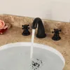 Grifos para lavabo de baño, latón frotado con aceite negro, grifos mezcladores para lavabo con doble manija generalizados, grifo para lavabo montado en cubierta con 3 agujeros Ahg083