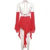 Women's Swimwear OMSJ Vacation Sexy Hot Girl Red Charming Strap Dress 2023 Autumn Shoulder Flame Sleeve Ruffled Irregular Fashion Mini Dress 24326