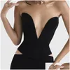 Damestanktop Camis Plunge Stalen Ringtop Voor Feestavond Kort Veet Highstreet Dameskleding Zwart Crop Y V-hals Drop Delivery Appar Otpuu