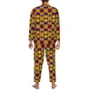 Pijamas homem étnico geometria noite sleepwear impressão africana duas peças retro conjuntos de pijama manga lg confortável oversize casa terno i847 #