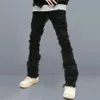 мужские джинсы средней посадки с застежкой-молнией Fly Jeans Straight Leg Burr Edge Slim Fit рваные джинсовые брюки Брюки в стиле хип-хоп Уличная одежда H9dC #