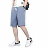 Summer Soft Cozy Lyocell Tissu Denim Shorts pour hommes Pantalons amples minces Cordon de serrage Taille élastique Corée Casual Court Plus Taille M-5XL U8Af #