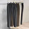 Gmiixder Leichte Luxus-Wollhose für Herren, gerades Rohr, lockere knöchellange Hose, Herbst-Winter, poliert, lässig, elegant, Hose f3Wn #