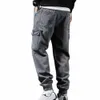 men Cargo Pants Retro Streetwear Plus Size Men's Cargo Pants with Multi Pockets Elastic Waistband for Comfortable Breathable 20zG#