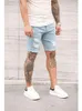 Été déchiré Shorts Jeans hommes Hip-Hop Denim pantalon Stretch bleu clair Fi Design Slim droit mâle court Jeans Hombre 24Qo #