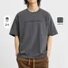 Мужская футболка Yizhi, 250 г, американская футболка с коротким рукавом, летняя потертая хлопковая рубашка с принтом из стали и подкладкой