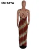 CM.YAYA 2024 Summer Women's Strap Long Beach Dress Sexy Tiger Striped Print Sleeveless Night Club Party Street Dresses 240314