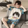 men's Cott Pajama Summer Tops with Shorts Japan Anime Style Casual Cozy Carto Printed 2 Pieces Sleepwear Casual Pyjama Cozy h7xJ#