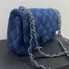 Light blue denim shoulder bags crossbody designer bag Classic Lingge series wallet Deep Blue handbag Clothing fabrics luxury bag 3D denim craftsmanship