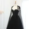 Said Tulle Sharon Elegant Black Gothic Evening Dresses Saudi Arabia Women 2024 Dubai Cape Sleeves Formal Party Gown Ss394