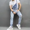 men Ripped Slim Biker Jeans Bib Overalls Jumpsuits jeans Stylish Man Streetwear Stretch Dungarees Male Strap Jeans f2g7#