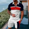 Tute da uomo Estate a righe Tuta da uomo Set Polo Pantaloncini 2 pezzi Abito casual Colletto rovesciato Camicia con cerniera Moda Abiti da spiaggia T240326