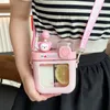 580/800 ML Botellas de agua planas Kawaii para niñas Niños Lindo plástico Tritan Botella de bebida doble con correa Filtro de paja Sin BPA 240322